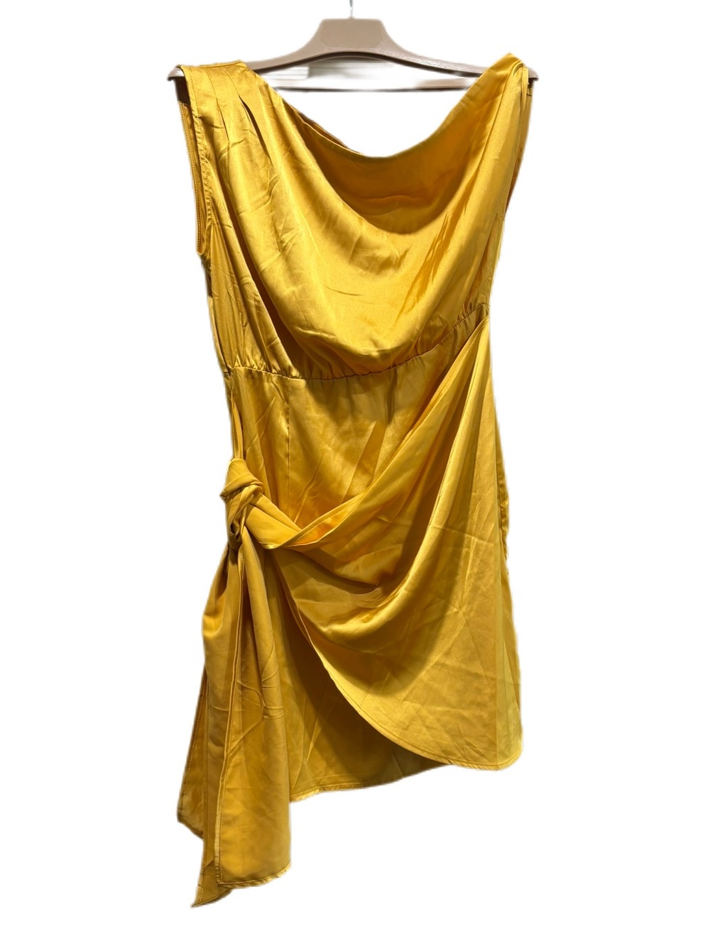 ZESICA Mustard Yellow Satin One-Shoulder Asymmetric Mini Dress - Size M